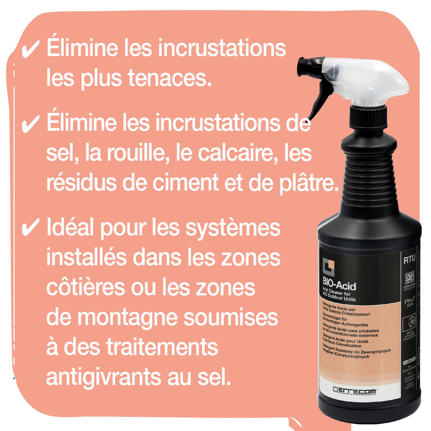 Errecom Kit nettoyage complet climatisation, avec Clima-Net 1L et housse Wally pour unité intérieure et filtres, Bio-Acid et Bio-Alkaline 2L détergents pour unité extérieure, gants