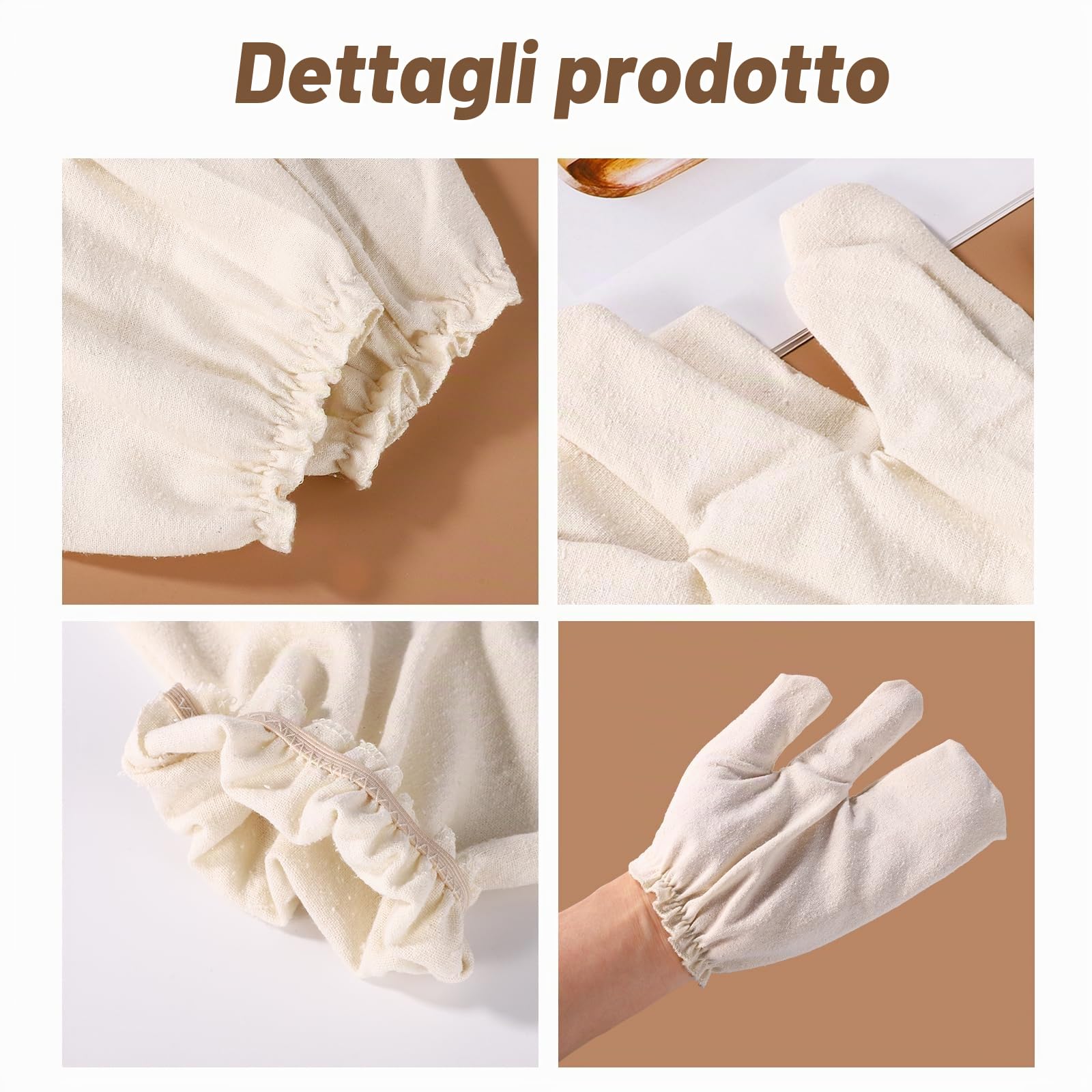 Lyreh Guanti in Seta Grezza, Guanti da Massaggio Ayurvedici Garshana con Elastici da Polso per Esfoliazione del Corpo e Spazzolatura a Secco per Donne e Uomini Riutilizzabili Delicati (Beige)