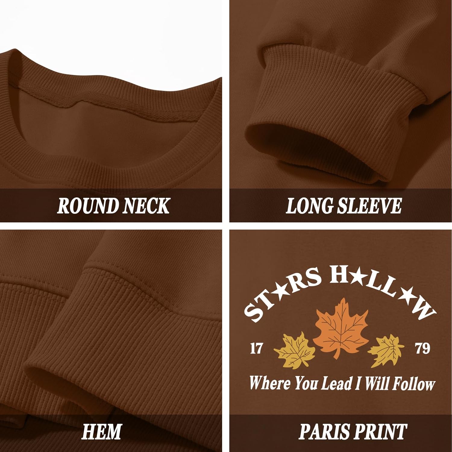 KIEKIECOO Womens Crewneck Sweatshirt Fall Leaf Vintage Graphic Sweatshirts Letter Drop Shoulder Long Sleeve Pullover Tops - Image 6