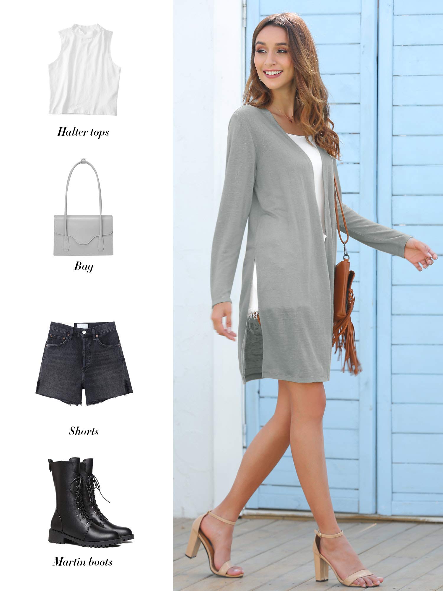 MessBebe Gilet Femme Long Devant Ouvert Léger Kimono Gilet Veste Cardigan Tricoté Manche Longue Printemps L'automne