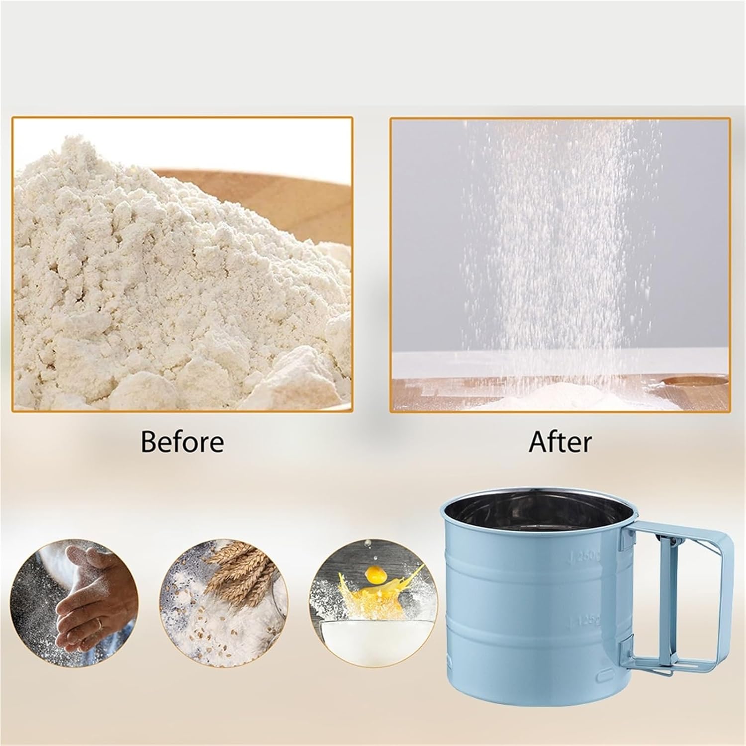 Stainless Steel Flour Sieve Hand Crank Baking Sifter Stainless Steel Flour Strainer Fine Mesh Sugar Powder Sieve Cup Tool for Home(Green)