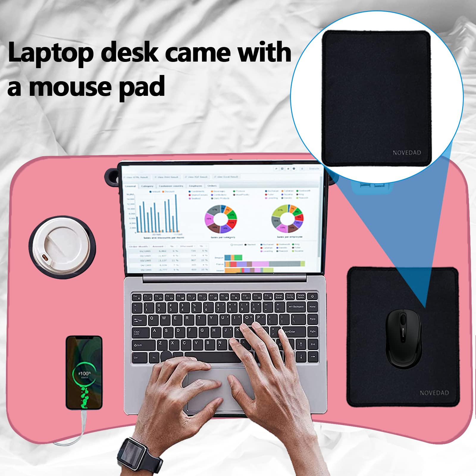 RWRAPS Tavolino da Letto, Tavolo da Disegno Regolabile in Altezza, Vassoio da Letto Pieghevole per Laptop Slot per Tablet per Mangiare, Lavorare, Scrivere, Giocare, Disegnare