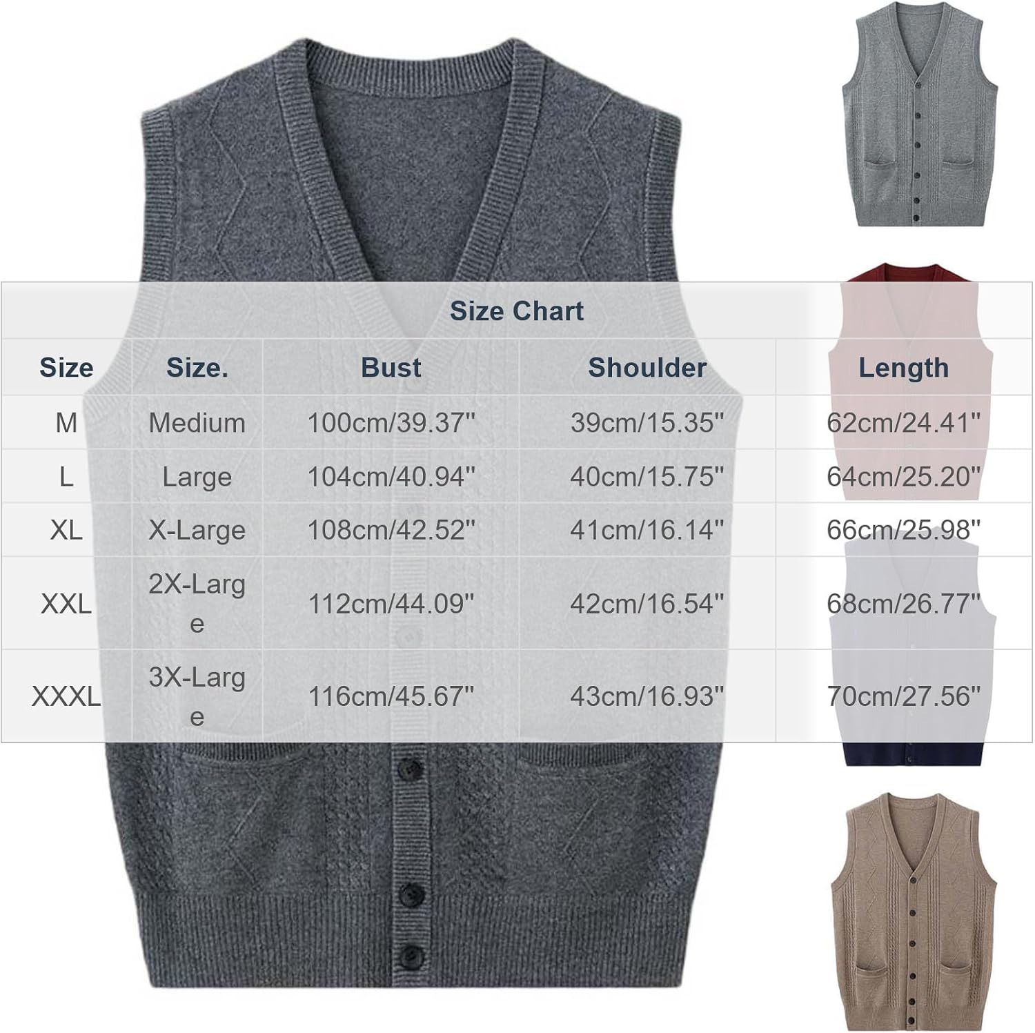 Men's Sweater Vest V Neck Button Down Cardigan with Pockets