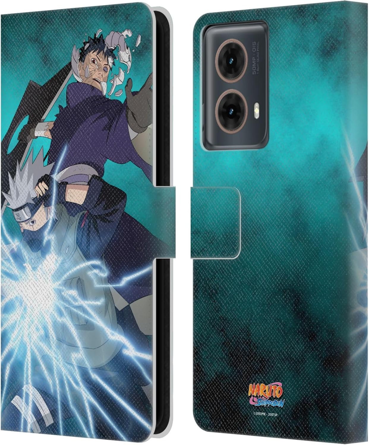 Head Case Designs Officially Licensed Naruto Shippuden Obito and Kakashi Key Art Leather Wallet Case Compatible with Motorola Moto G85