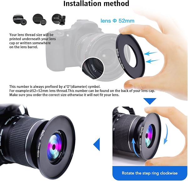 filtro Adattatore da 52mm a 82mm Compatibile con tutte 52mm le Obiettivo a 82mm UV,ND,CPL,filtro,52mm lens to 82mm fotocamera Filtro (52-82mm) - 4