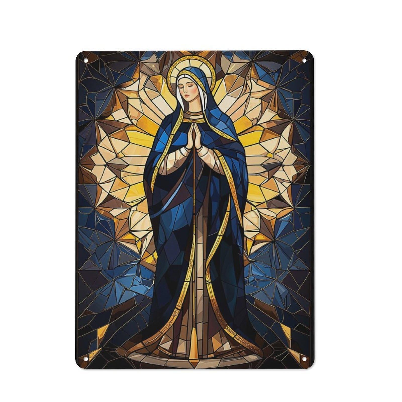 Junmoney Stained Glass Virgin Mary Retro Metal Wall Sign 40X30cm For Man Cave Or Games Room, A Housewarming Gift For Games Room Collectors