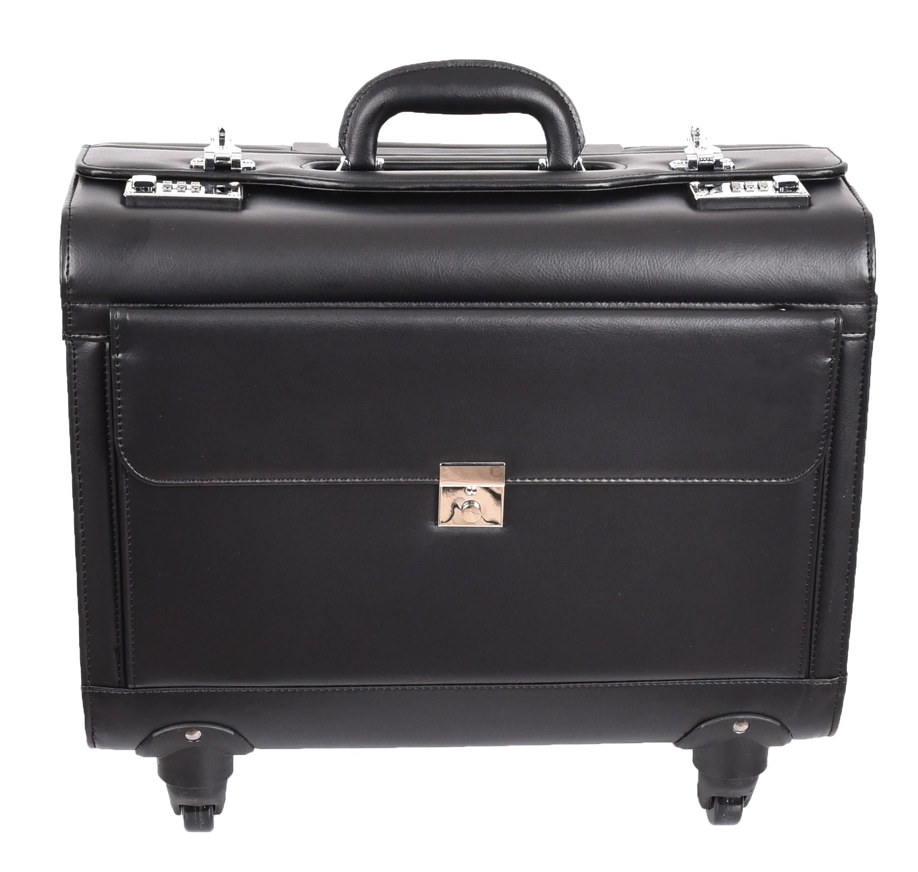 A1 FASHION GOODS 4-kołowy futerał na pilota o wyglądzie skóry tocząca się duża teczka kabinowa torba podróżna Dakar, Czarny, Carry-on 20", Walizka pilota na kółkach
