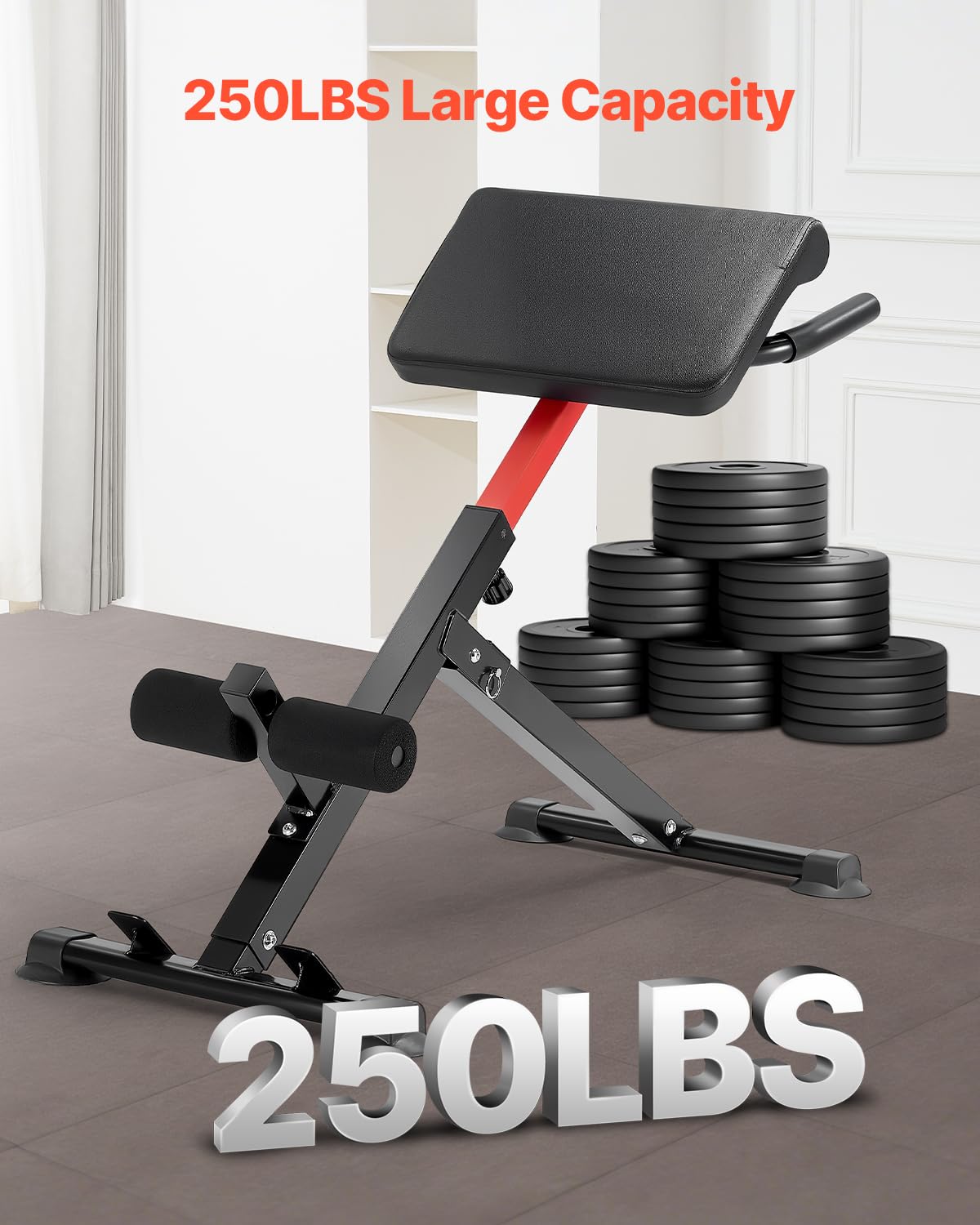 VEVOR Banco de Hiperextensión con Silla Romana, Máquina de Extensión Ajustable y Plegable de 113 kg, Equipo de Ejercicio Multifunción para Glúteos, Isquiotibiales, Espalda y Abdominales, Negro