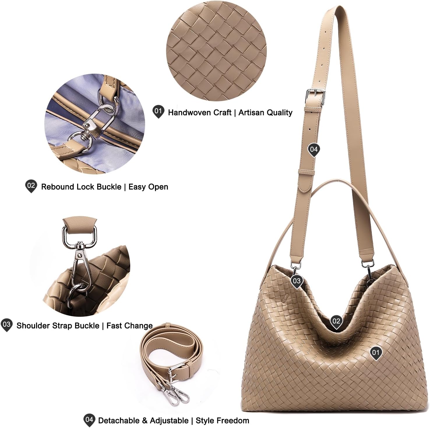 Suede Woven Tote Bag for Women: Handwoven Vegan Leather Purse & Pockets for Style & Travel - Adjustable Strap fits 11" iPad