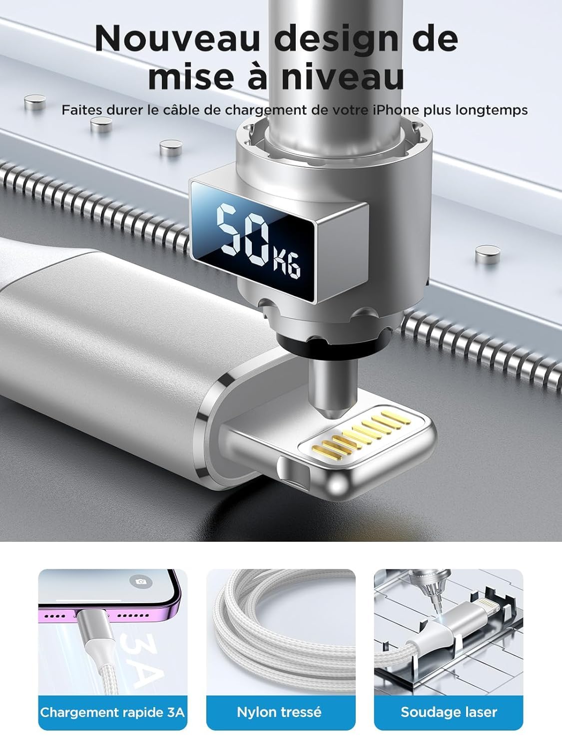 Cavo iPhone, caricatore iPhone 2M cavo Lightning USB [certificato MFi] cavo iphone ricarica rapida nylon intrecciato cavo caricabatterie iphone cavo per iPhone 14 13 12 11 Pro Max XS XR X 8 7 6 6s SE