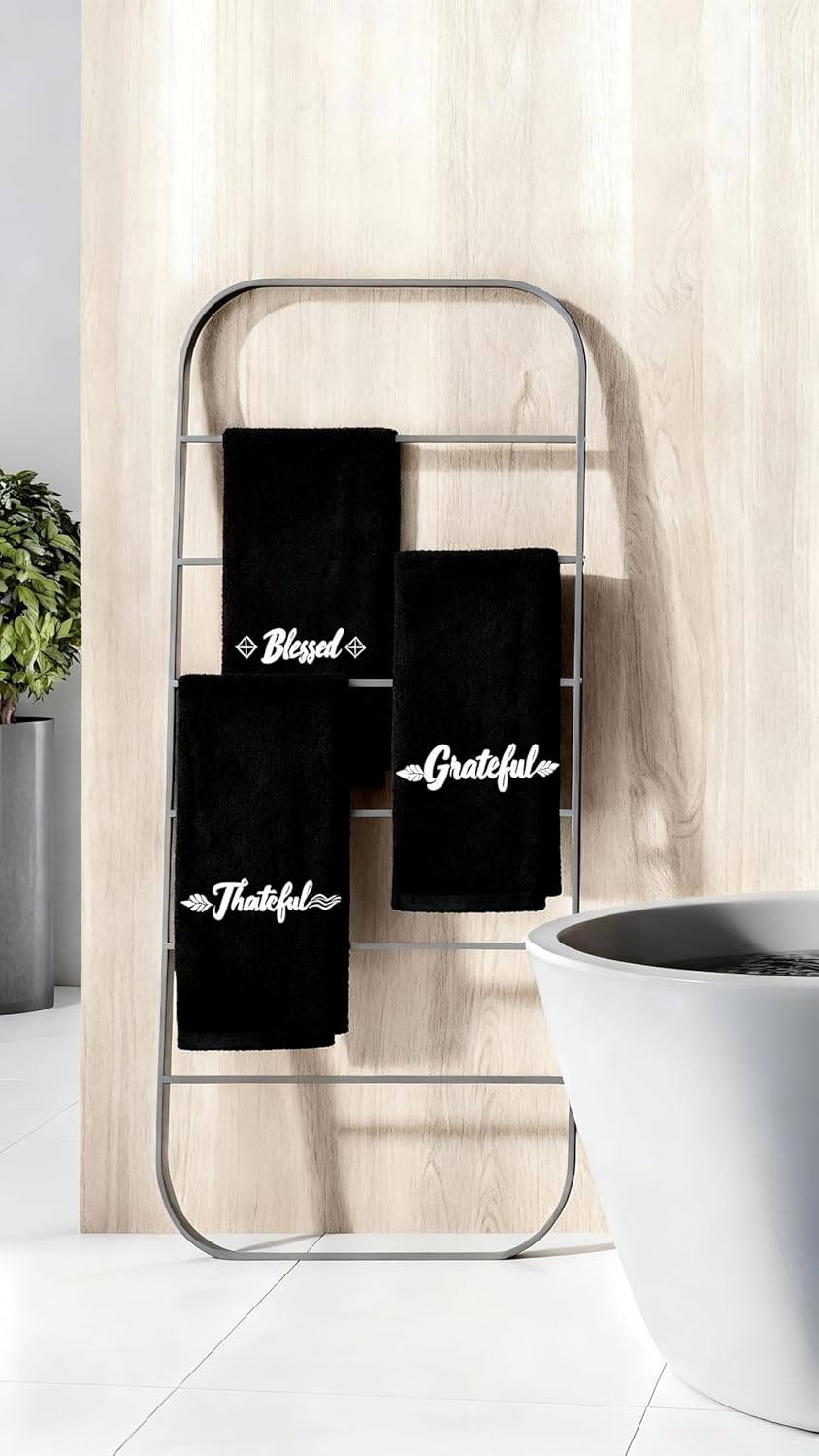 QBrand 3 Pcs Farmhouse Bathroom Decor Hand Towels 14x29 Inch Cotton Bath Towels Rustic Embroidered for Boho Kitchen Decor Inspirational Christian Gift (Blessed Thankful Grateful-C) - Image 6