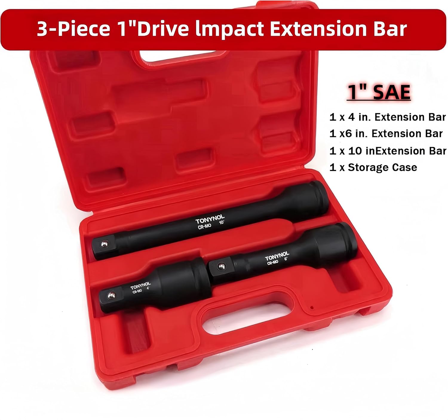 1" Drive Impact Extension Bar,3 PCS(4",6",10"),Cr-Mo Steel,With a Storage Case.