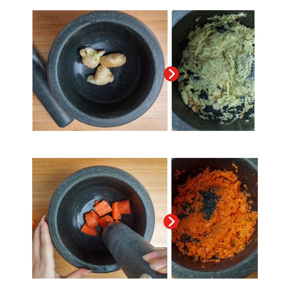 Mortero y Maja de Piedra Natural Tallado a Mano con patrón Creativo para machacar ajo, moler Alimentos en la Cocina, mortero de Piedra para pastas, pestos y Guacamole.