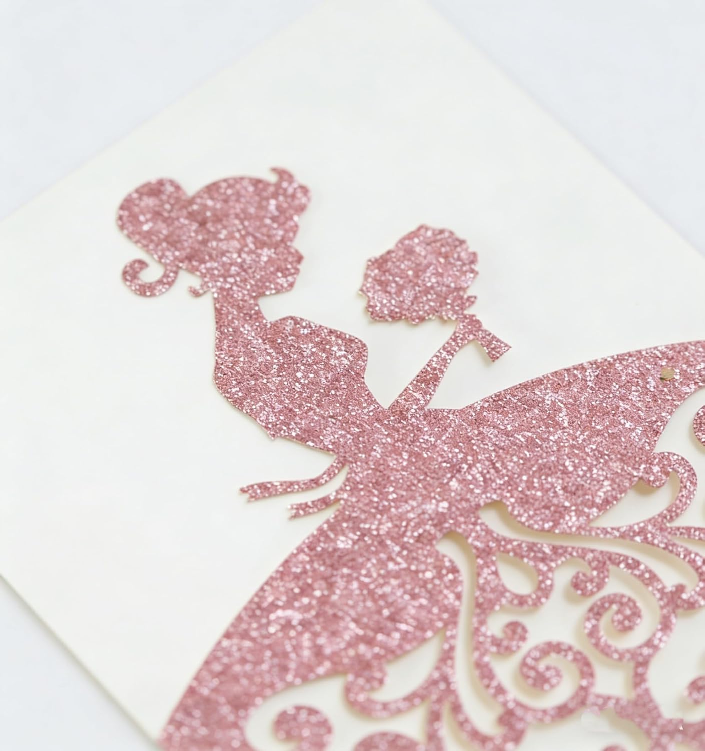 50PCS Pink Glitter Quinceanera Invitations Laser Cut Princess Pocket Cards for Sweet 15 Birthday Party Bridal Shower 5x7 inch