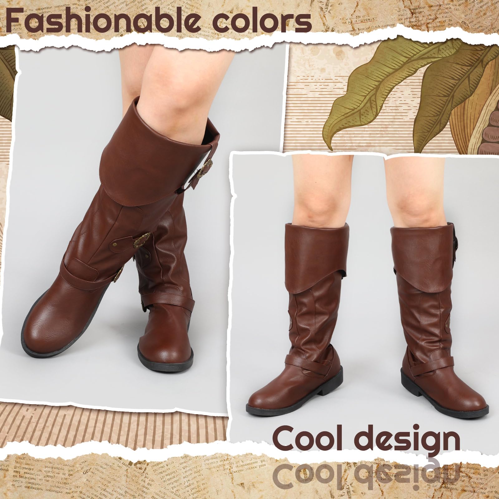Cuffbow Botas de disfraz de pirata para hombre, medieval, renacentista, steampunk, para cosplay, Halloween, gótico, con botones, zapatos de piel