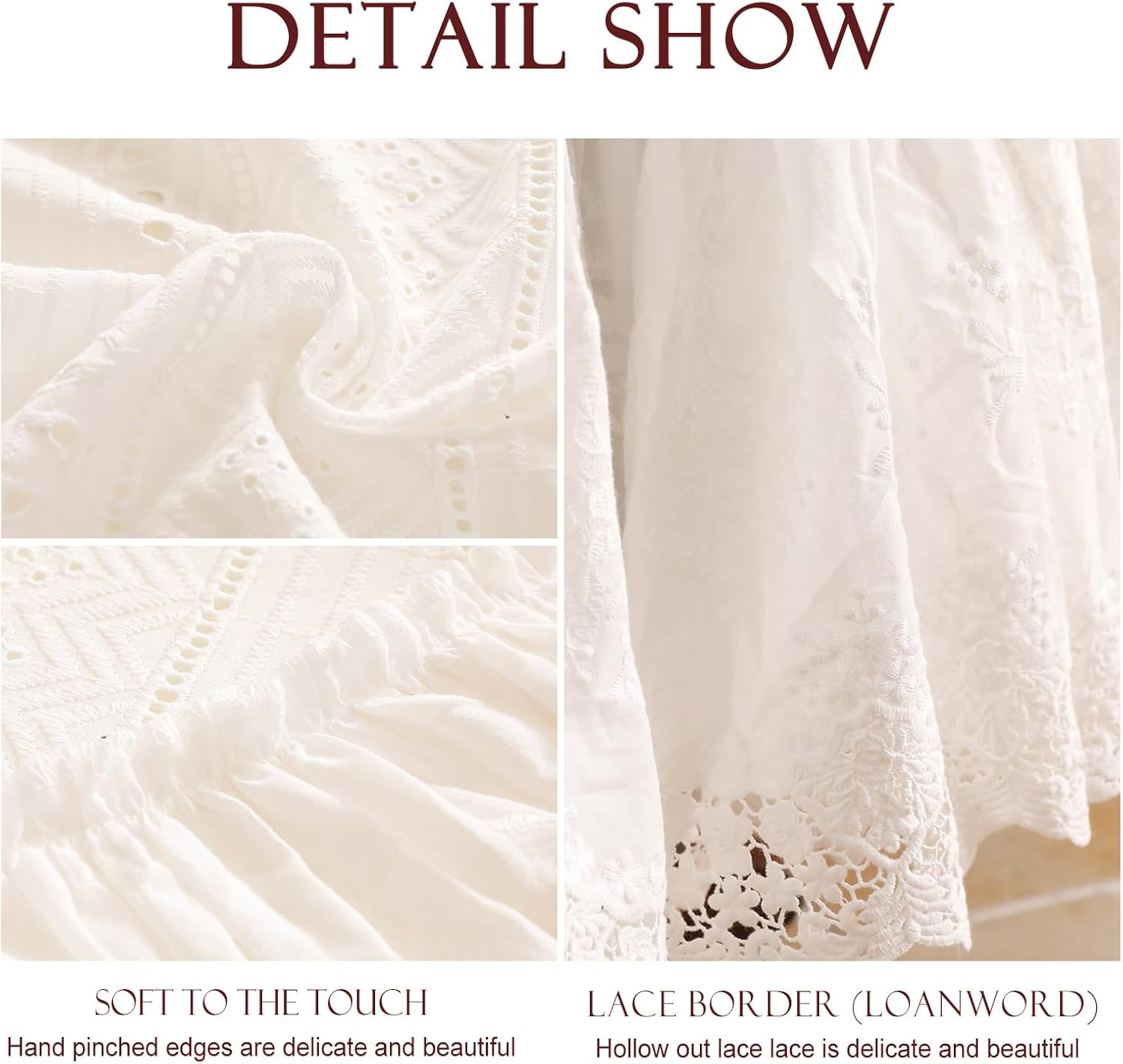 patdrea Vintage White Lace Tablecloth,Design Embroidered Cotton Ruffle Table Cloth for Round Table,Elegant Rustic Fabric Decorations for Wedding Party Thanksgiving Christmas Diameter 71"