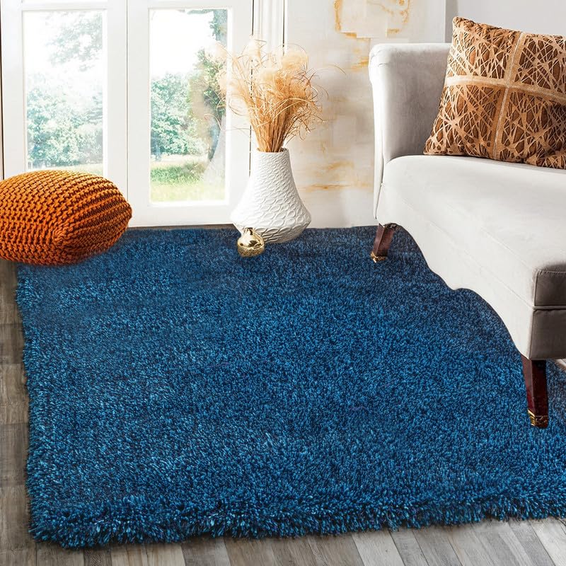 Image of FIASCO Round Shaggy Carpet Plain Fur Rugs Home and Office Sqaure Microfiber 2 Inch Pile Height Back in Canvas Modern Interior Mats 2x2 Feet Blue Turquoise Mix