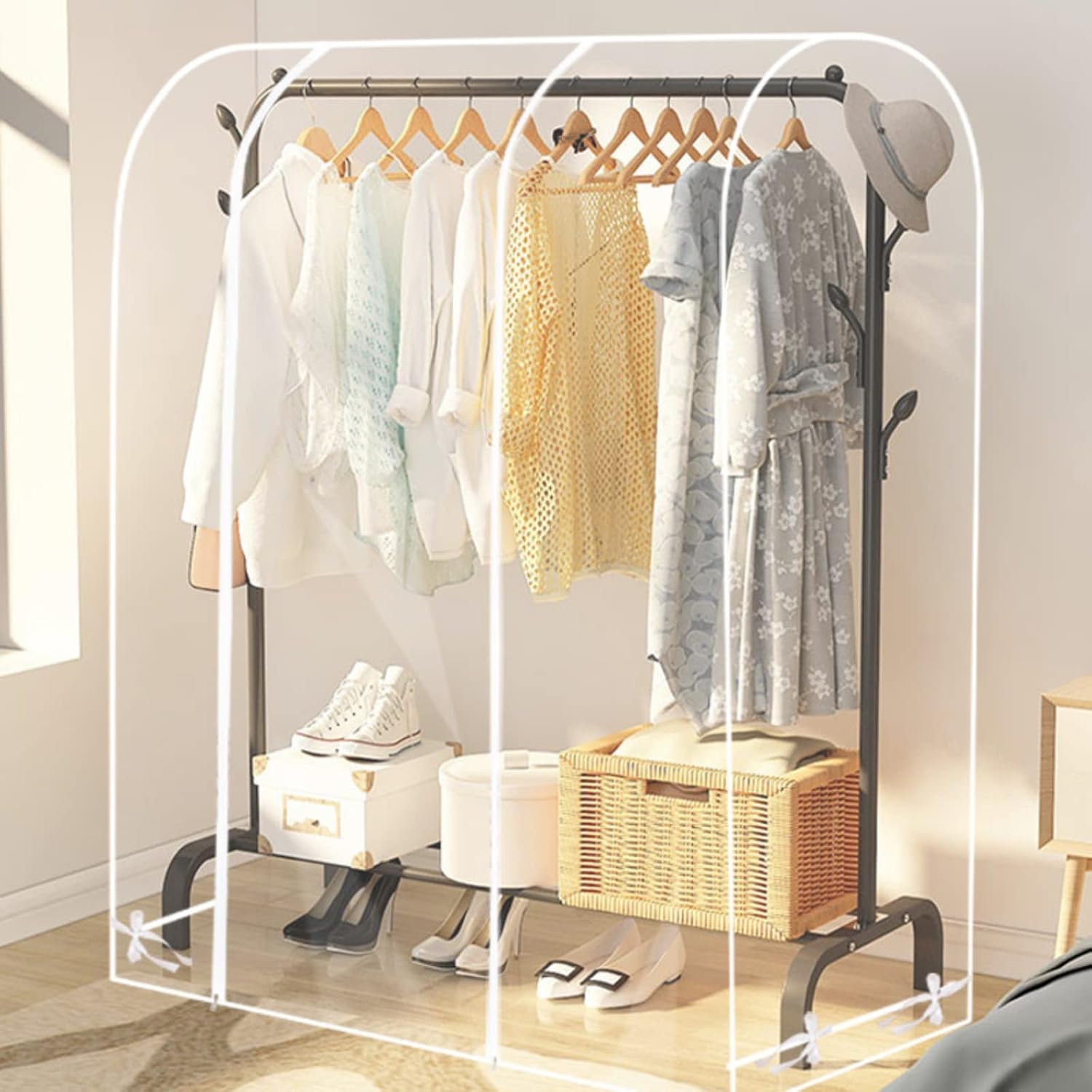 Garment Rack Cover, Transparent PEVA Clothes Rack Cover with 2 Smooth Zipper, Clothing Dustproof Waterproof Protector Cover (47X20X59-Clear)