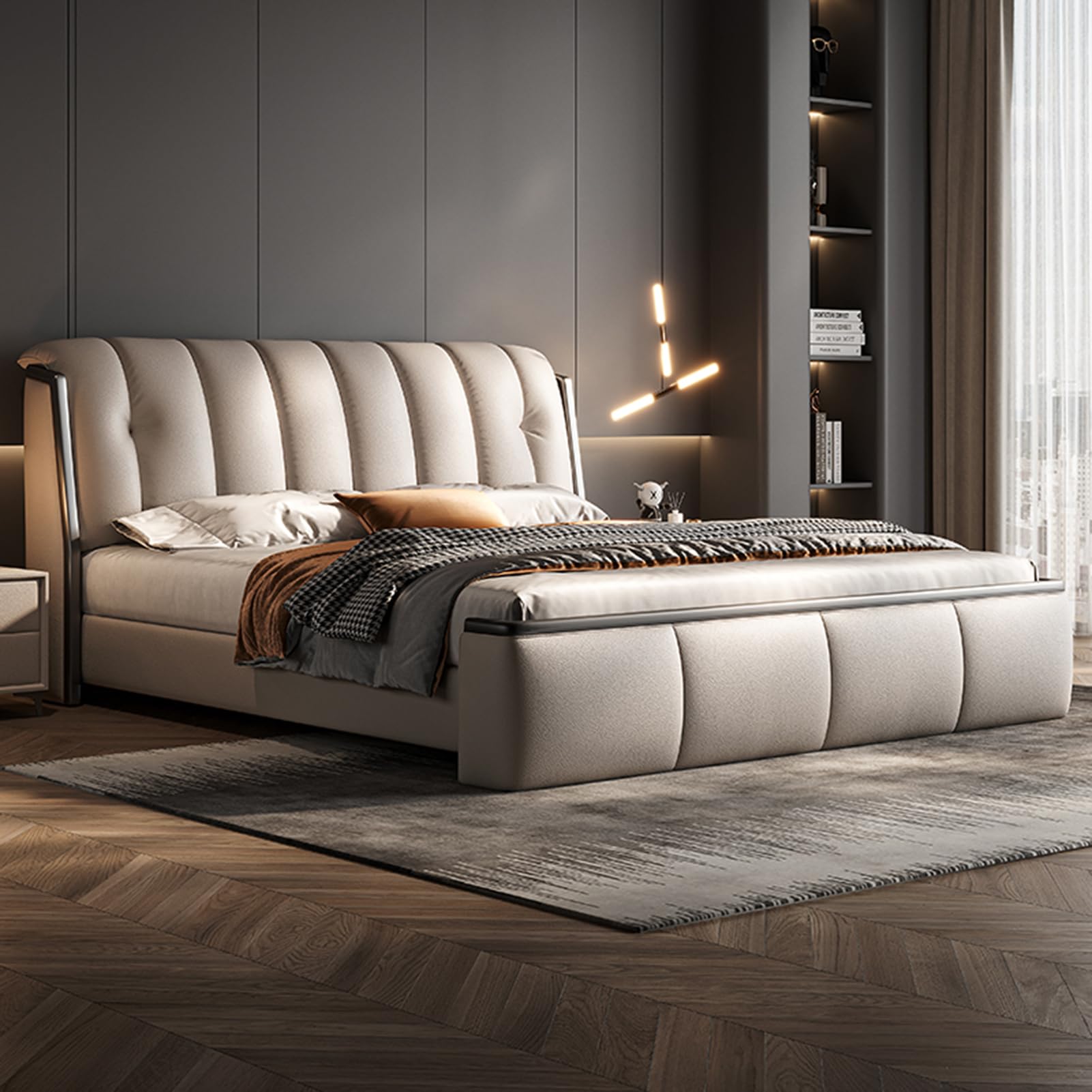 King Size Upholstered Platform Bed Frame with Headboard and Lift Up Storage Wooden Slats Support No Box Spring