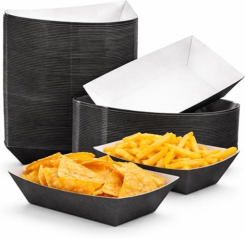 Yinkin 100 bandejas de papel para alimentos, botes, bandejas desechables para nachos de 1 libra, bolsas de chips de taco, bolsas de papel kraft para