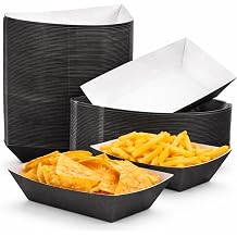 Yinkin 100 Pcs Paper Food Boats 1 lb Disposable Nacho Serving Trays, black