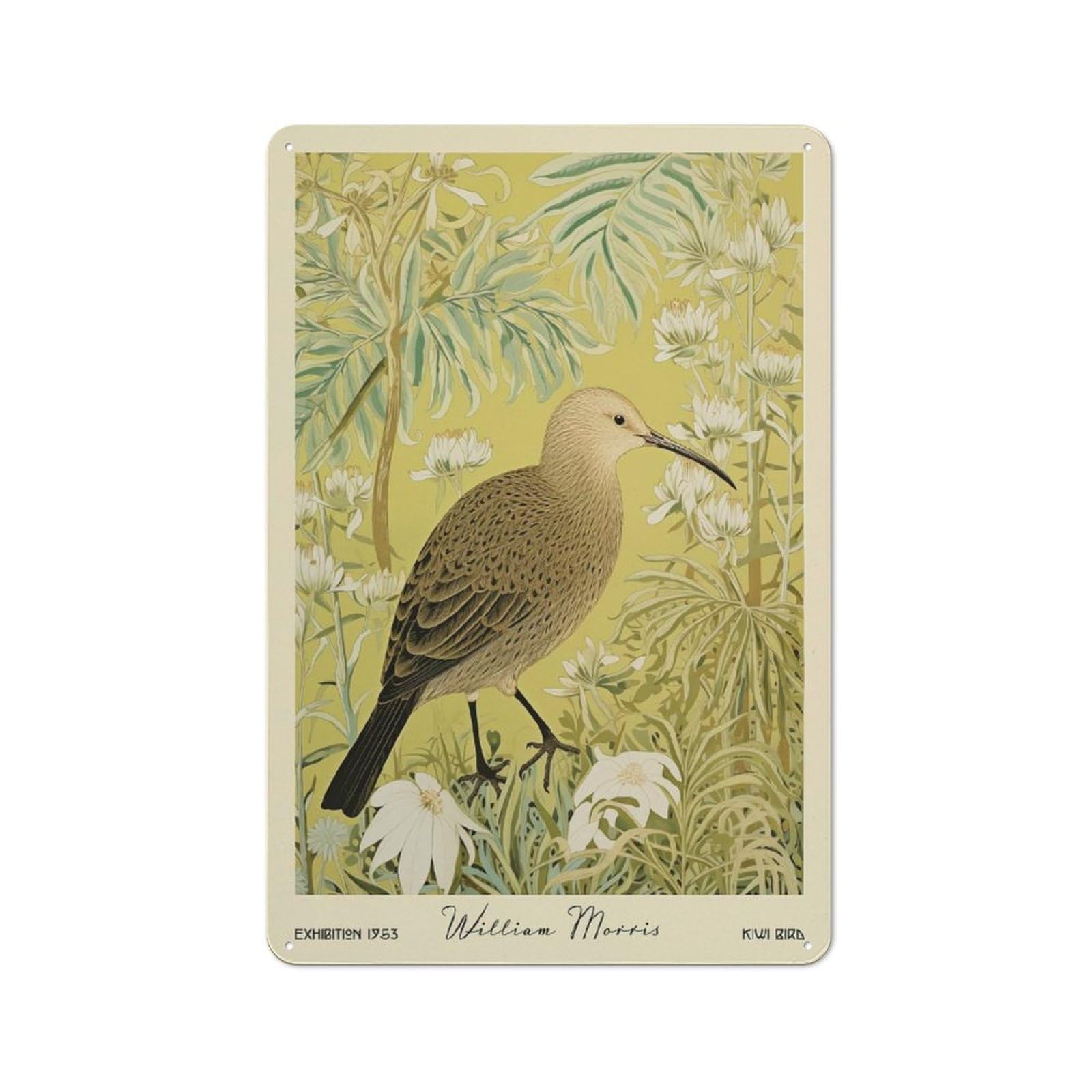 Junmoney Style-16 Tin Wall Plaque 30X20cm With Kiwibird Kiwi Nz William Morris For Workshop Wall, With Clear Retro Wall Decor Character