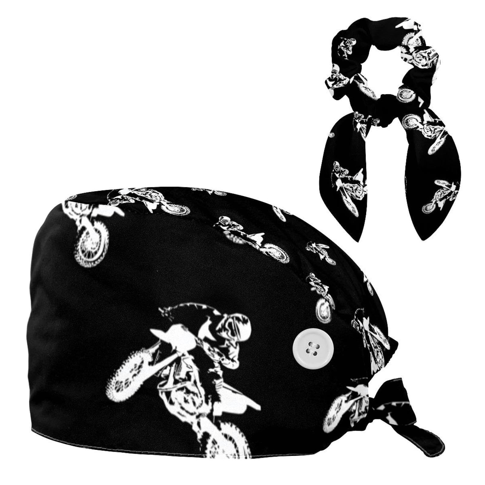 Scrub Turban Caps with Hair Tie Working Cap with Button Motorcycle Tie Back Hats Nurse Hat