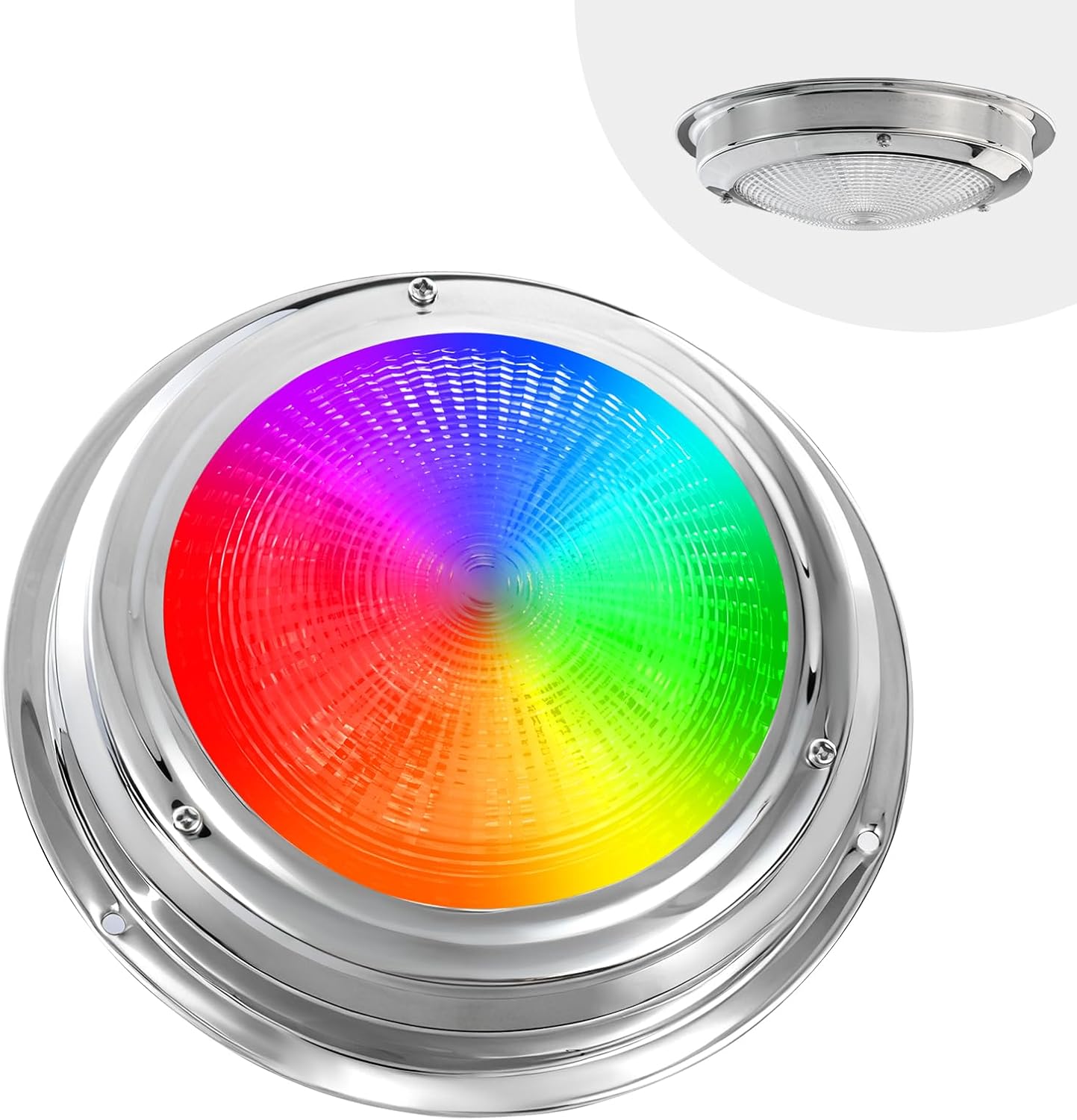 Marine Dome Light,Remote Control Full-Color RGBW LED,Adjustable Brightness and Color,Boat Interior Cabin Lighting,12V DC, 5-Inches (RemoteControl Not Included)