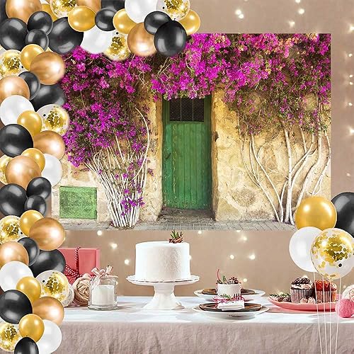 Miniatura 3 de Fondo de puerta de madera verde de 7 x 5 pies, escena de primavera, naturaleza, flores rojas, fondos, baby shower, recién nacidos, Retrato de sesión