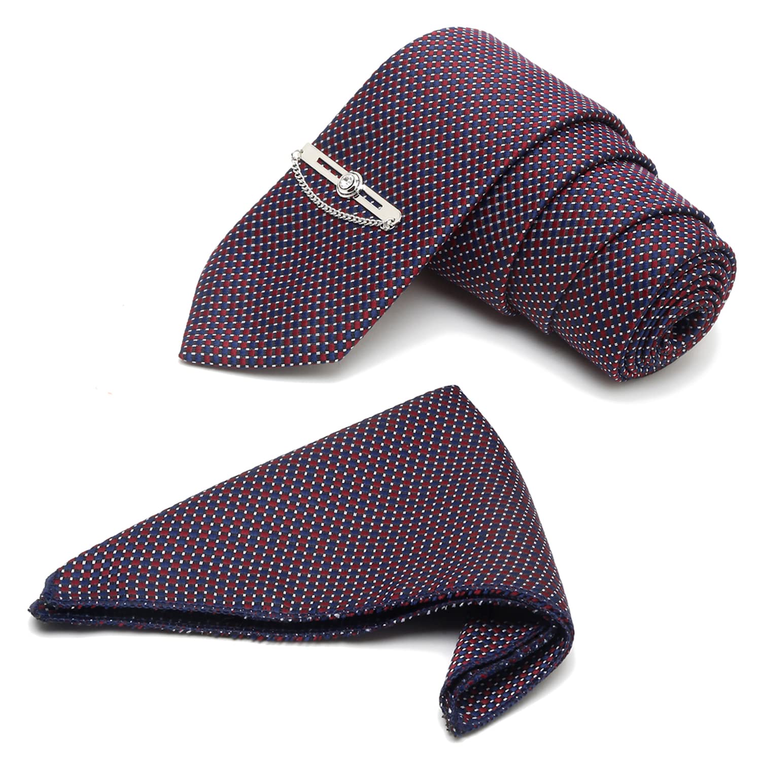 mutaqinoti Mens Rosewood Woven Premium Silk Necktie Set Incl Pocket Square Chrome Tiepin British Style Formal Tie Gift Set for Men (TERW01-CPC)-picture-14