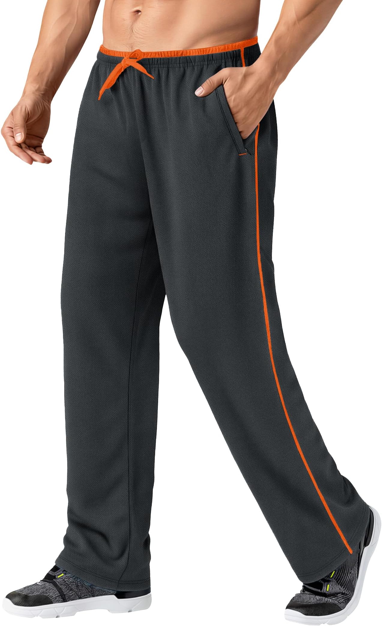 MAGNIVIT Men's Lightweight Sweatpants Loose Fit Open Bottom Mesh Athletic Pants with Zipper Pockets
