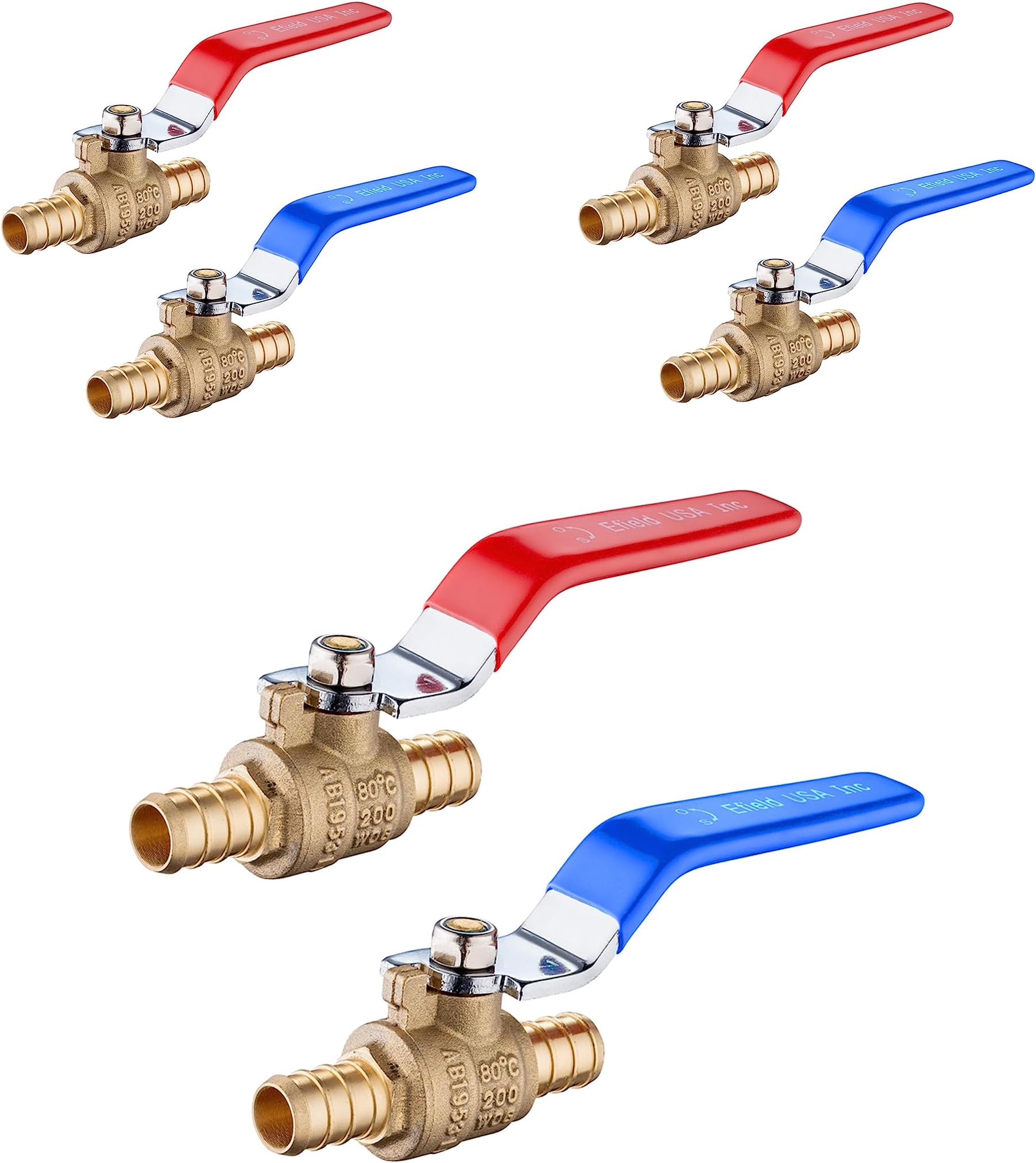 EFIELD6-Pack 1/2 Inch Pex Brass Full Port Shut-off Ball Valve for Hot and Cold Water,Potable Water, Pex Barb Crimp Connection