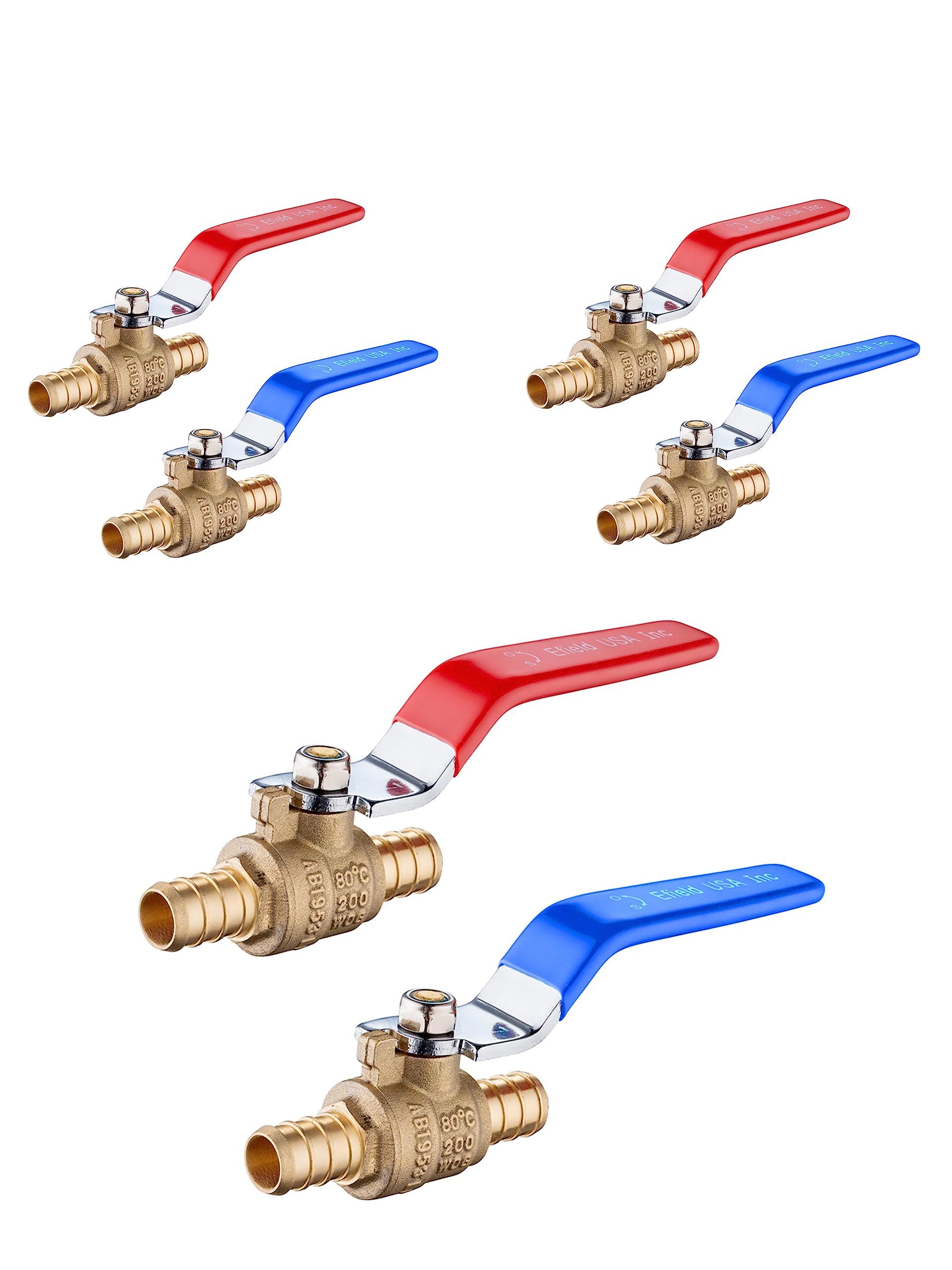 EFIELD6-Pack 1/2 Inch Pex Brass Full Port Shut-off Ball Valve for Hot and Cold Water,Potable Water, Pex Barb Crimp Connection