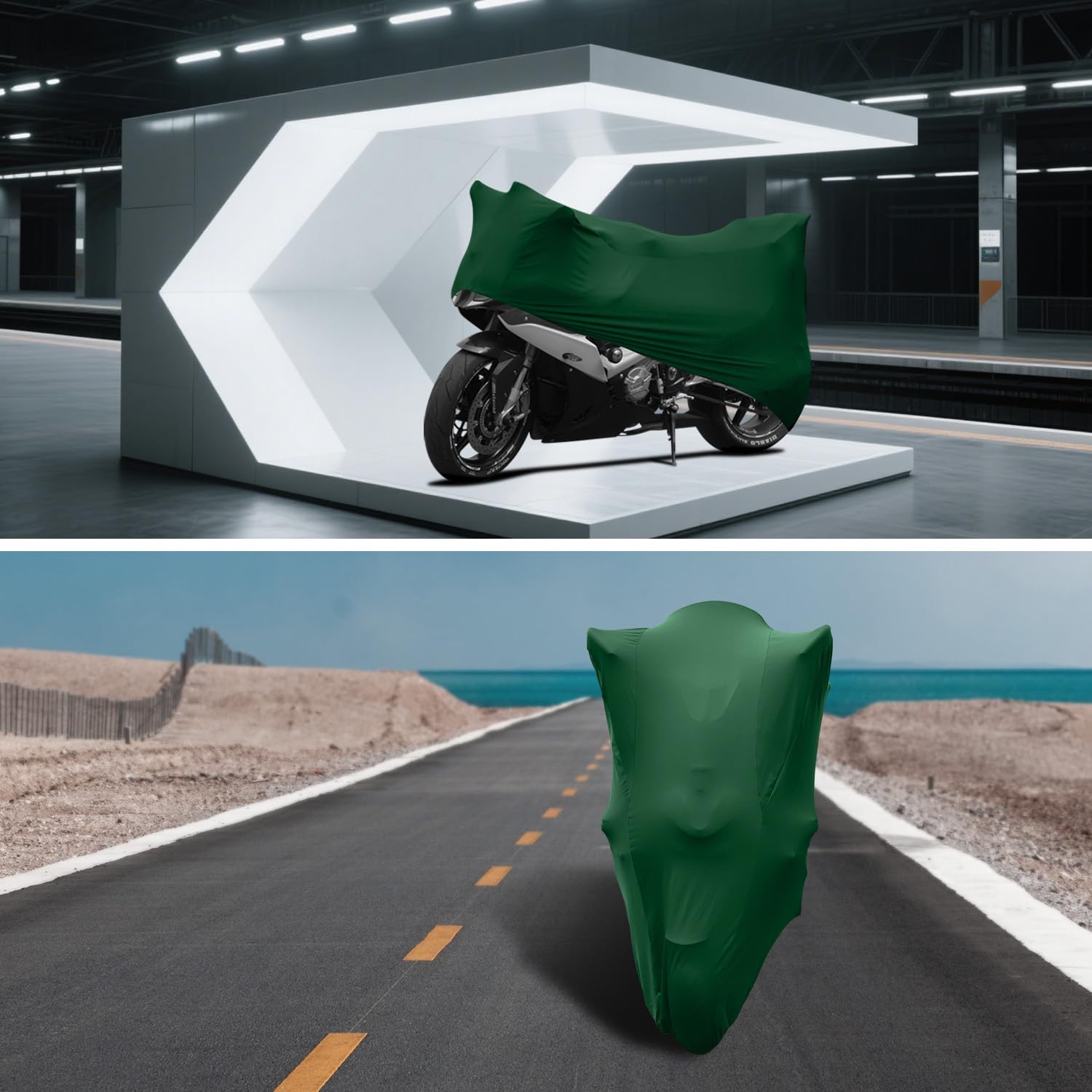WinPower Funda Moto Interior 265 x 105 x 125 CM Cubre Moto Scooter Bicicleta Transpirable Elástico Antipolvo Antiarañazos Cubierta Protectora con Bolsa de Almacenaje para Garage Salón, 1 Pieza