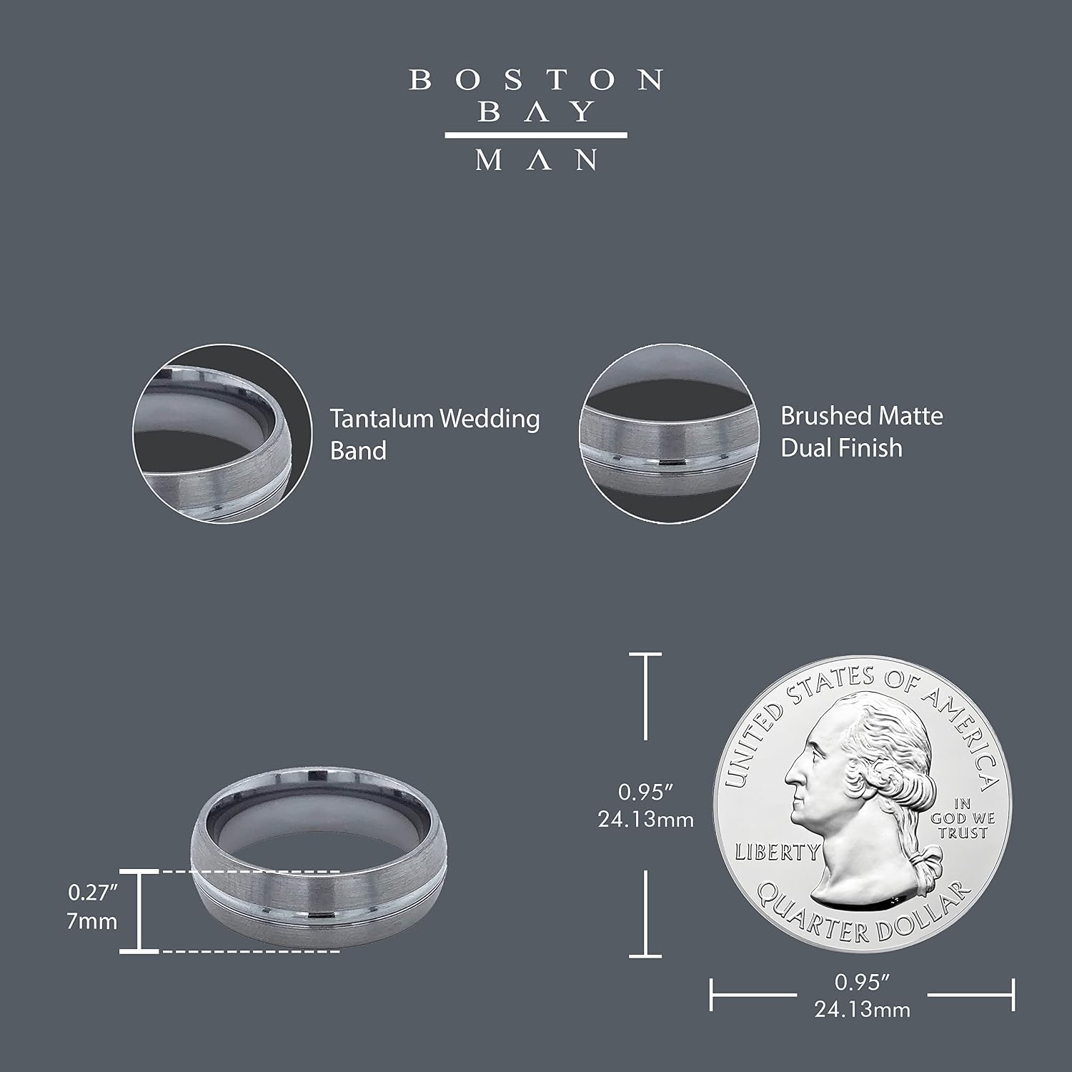 Boston Bay Diamonds Tantalum Comfort Fit Mens Wedding Band or Fashion Ring - 7mm & 8mm - Choice of Style