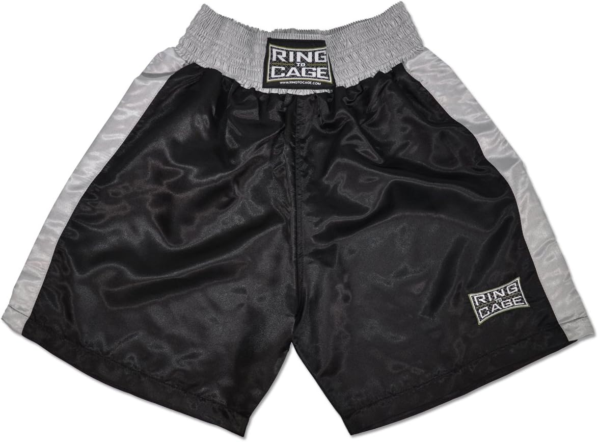 Traditional Boxing Trunks, Black/Silver, Kids and Adult Sizes