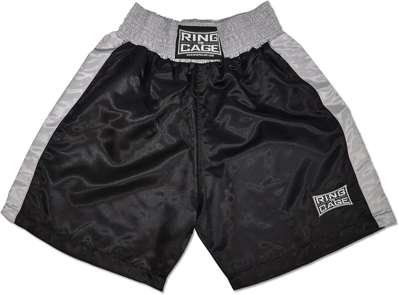 Traditional Boxing Trunks, Black/Silver, Kids and Adult Sizes