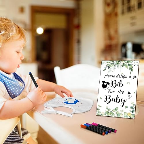 Miniatura 6 de Newwiee Juego de 55 baberos blancos para decoración de bebé, diseño de babero, para recién nacidos, baberos de madera para baby shower, juego