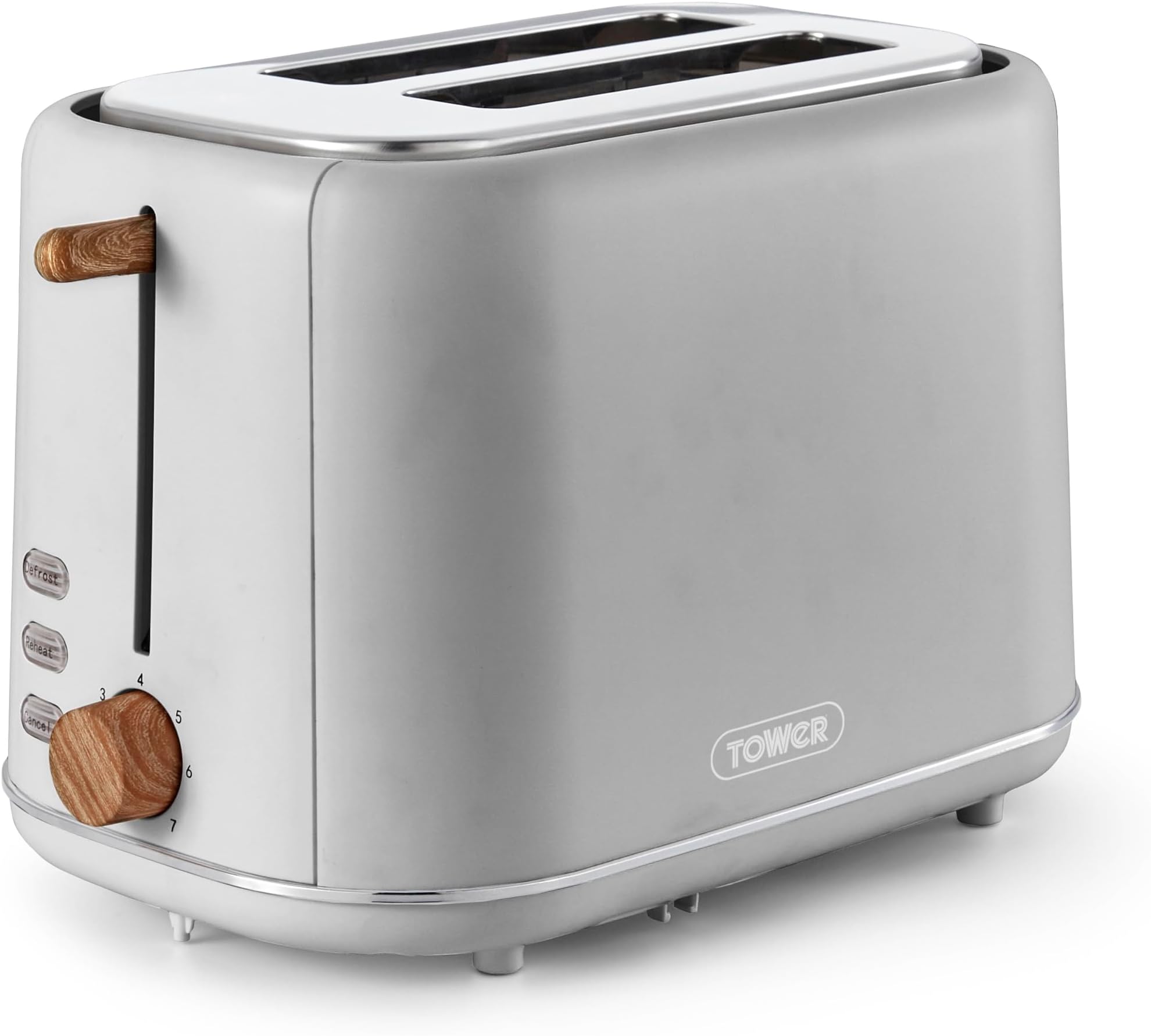 Tower T20027GRY Scandi 2 Slice Toaster with Adjustable Browning Control, Centring Function, 800W, Dove Grey
