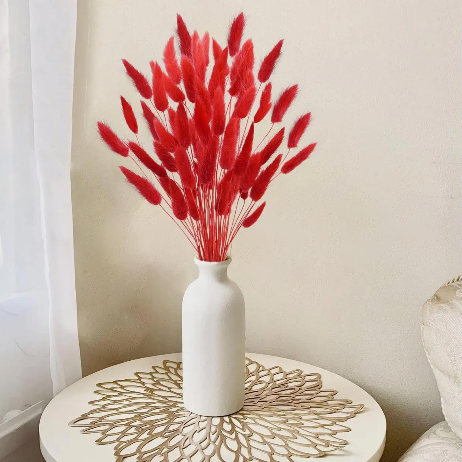60 colas de conejo secas de 45 cm, para arreglos florales, manualidades, bodas, fiestas, hogar, decoración de mesa, color rojo