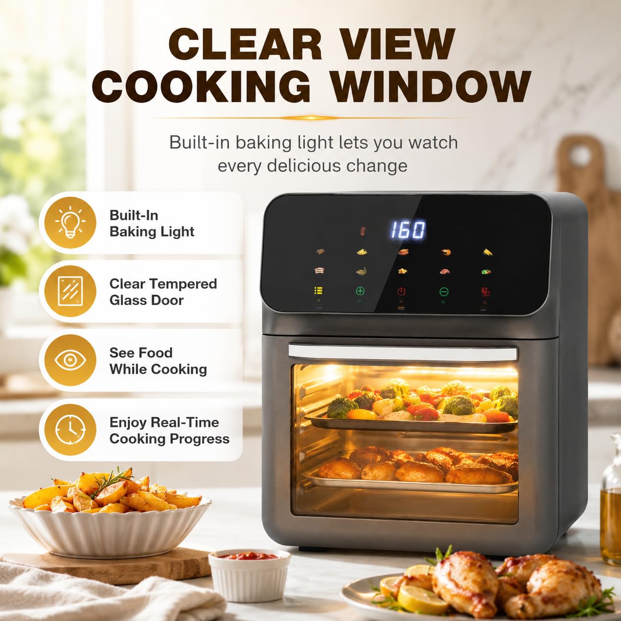 Mini piekarnik 13 litrów, 1350 W piekarnik elektryczny z ekranem dotykowym LCD, mini piekarnik z timerem 15-60 min, system cyrkulacji gorącego powietrza, mini piekarnik z blachą do pieczenia