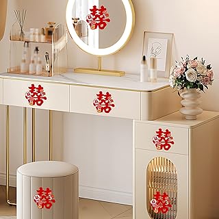 Chinese Double Happiness Wedding Stickers Decorations, 50 PCS, PVC Self-Adhesive Removable, 3.9x3.9 inches, Red