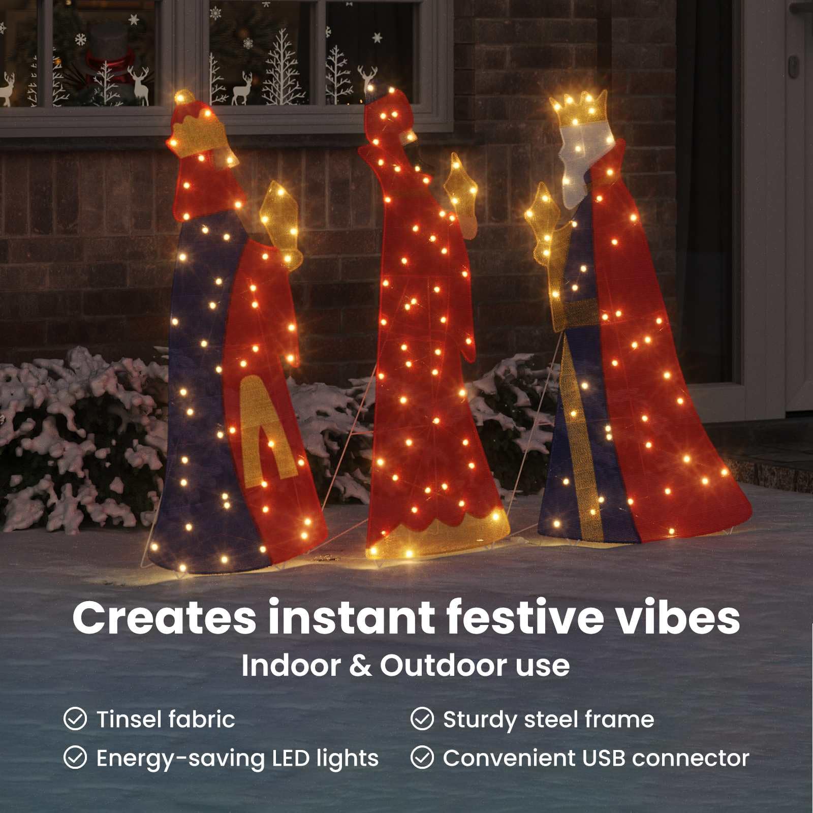 vidaXL Iluminación navideña de los 3 Reyes Magos 3 uds. LED 105 cm