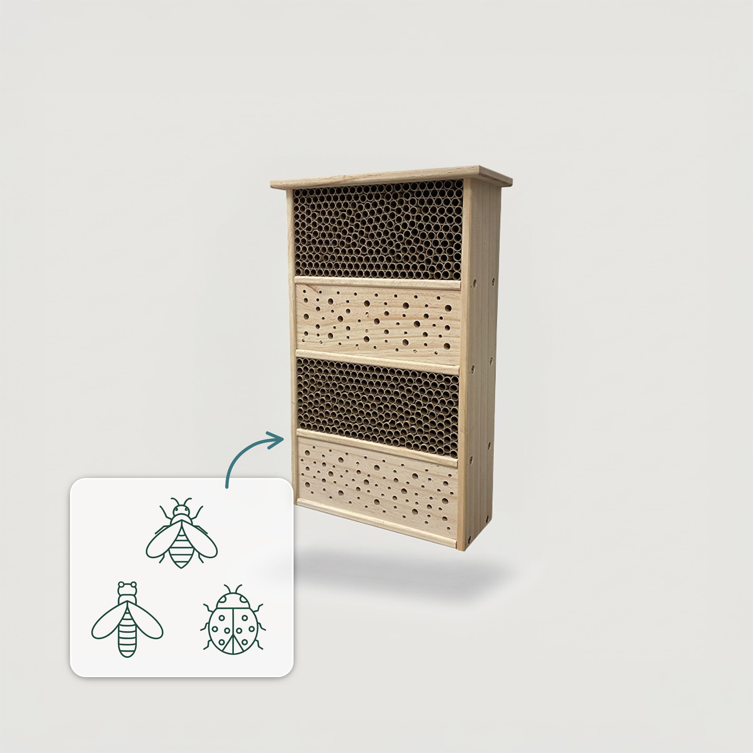 Relaxdays Hotel per api, Legno, Tubi di Cartone, HxLxP: 40 x 26 x 10,5 cm, Giardino, Balcone