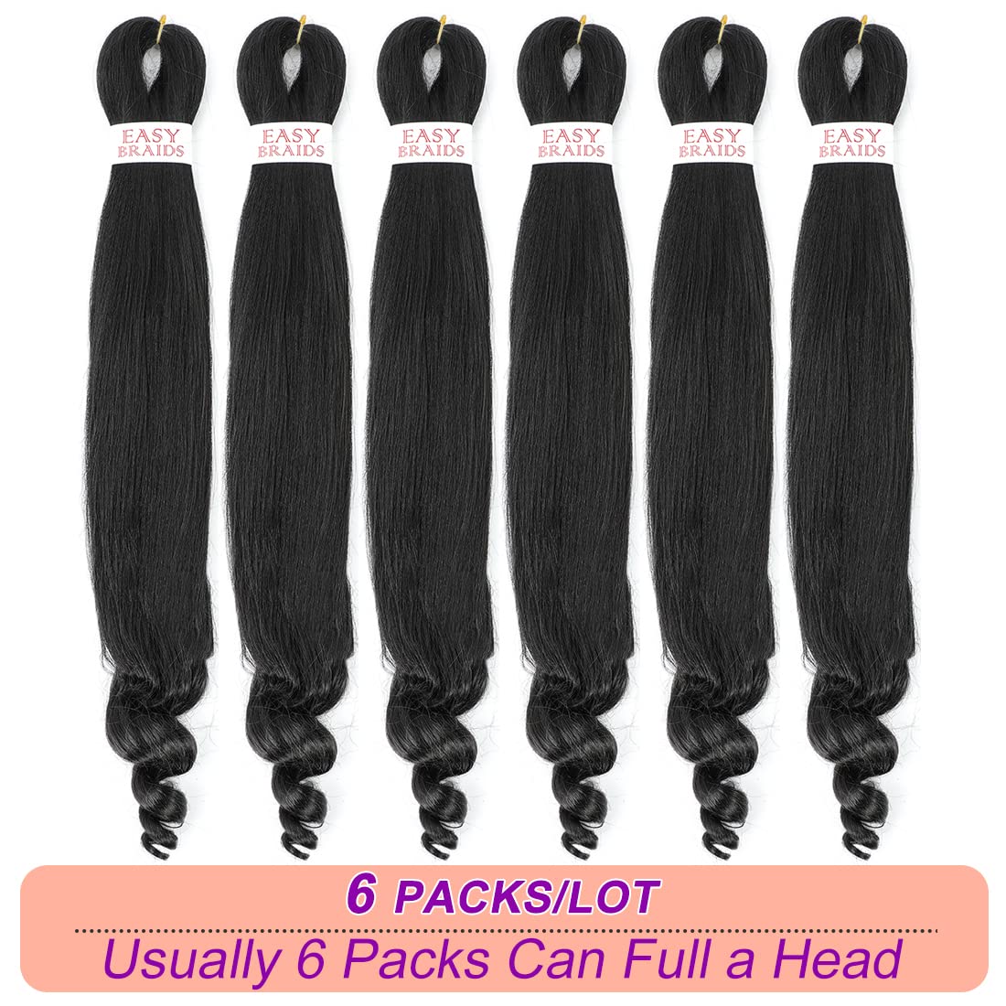 Braiding Hair Pre Stretched French Curly Braiding Hair Crochet Braids Natural Easy Braid Crochet Hair Hot Water Setting Professional Soft Yaki Straight Hair For Braiding (20inch?pack of 6?, 1B)
