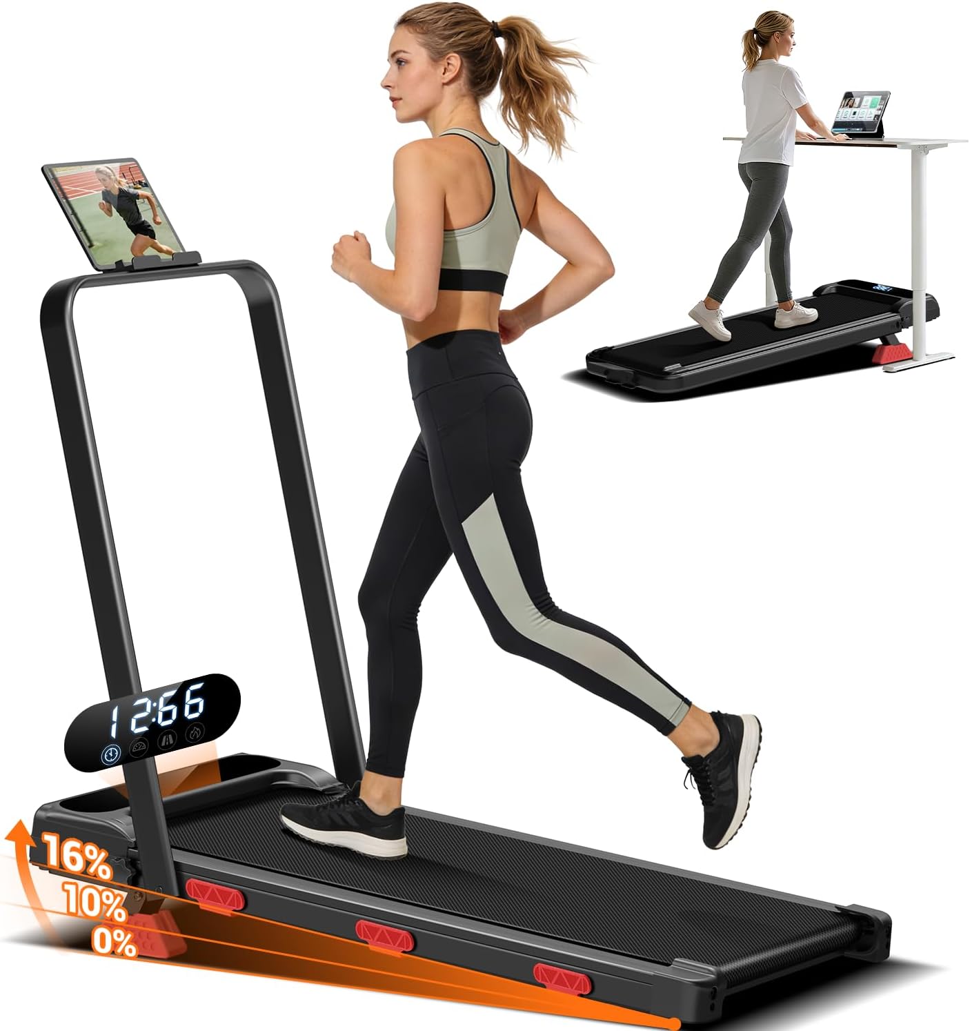 Caminadora Plegable 3 en 1 EviTrend, Inclinación 16%, Motor 2.5HP, 300 lb