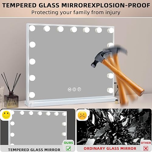 Miniatura 2 de Fenair - Espejo de tocador con luces, 22.8 x 18.1 pulgadas, espejo de maquillaje con 15 bombillas regulables y 3 modos de color, espejo de Hollywood