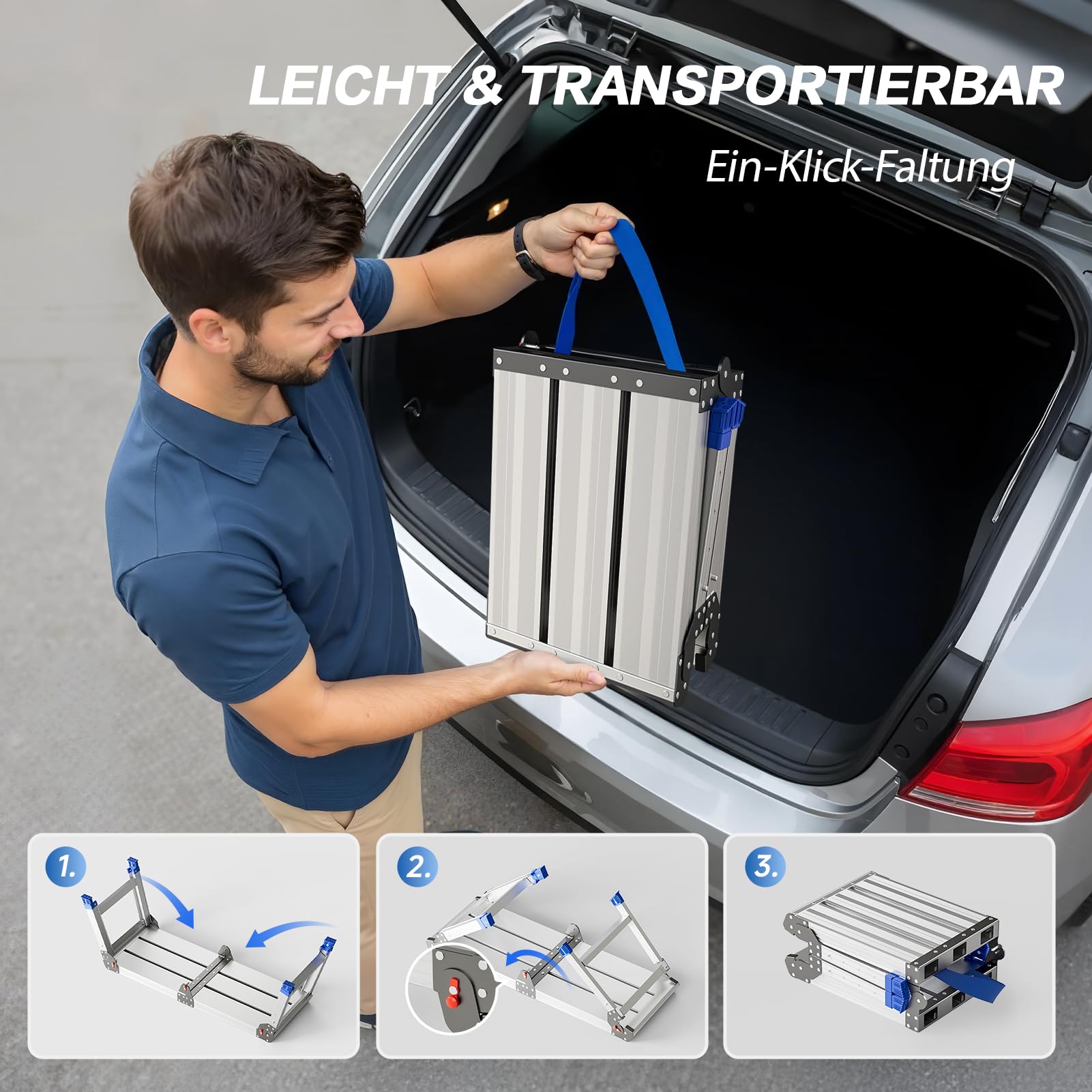 Plataforma de trabajo plegable para adultos, taburete de aluminio plegable, altura ajustable, escalera de aluminio portátil ligera y resistente, capacidad de carga máxima de 500 libras.