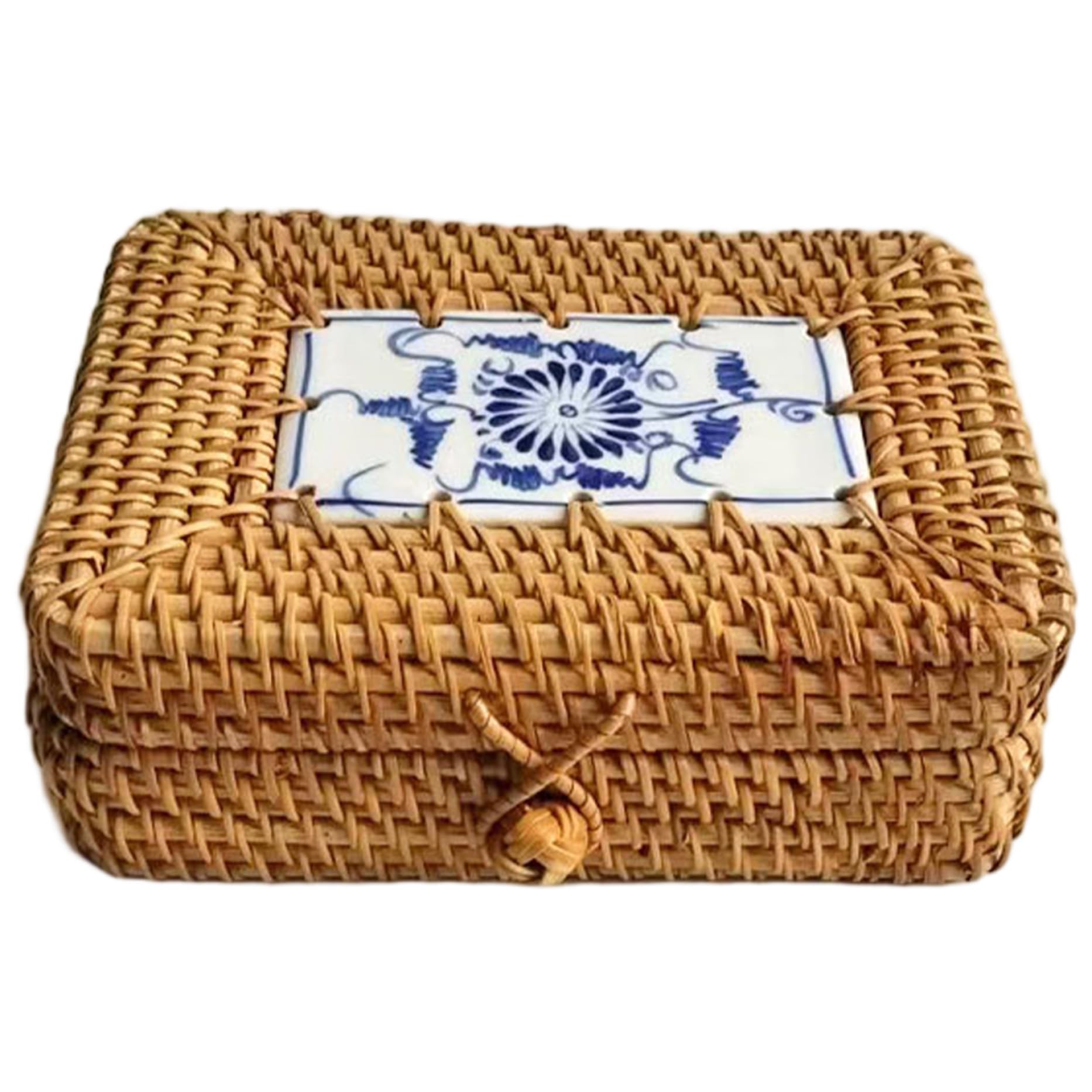Ngbbby Rectangle 7X5x2 Inch Rattan Storage Box With Lid, Multipurpose Decorative Wicker Basket For Desktop Home Organizer
