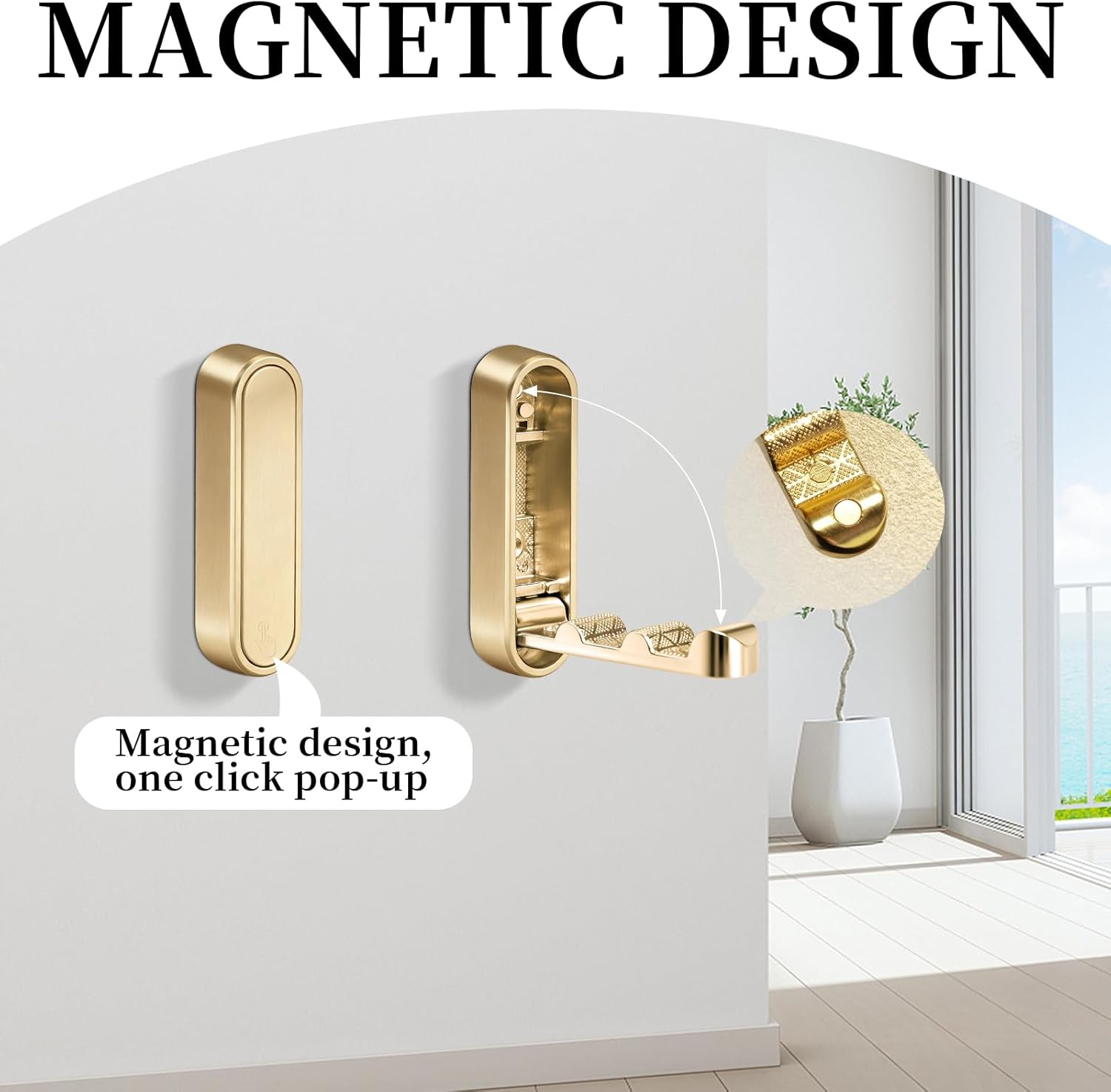 Foldable Hooks, 4-Pack Gold Folding Coat Hooks Heavy-Duty Zinc Alloy Folding Wall Hooks Folding Hooks Wall-Mounted for Hanging Coat Towels Clothes Hat Bags Keys (Gold)